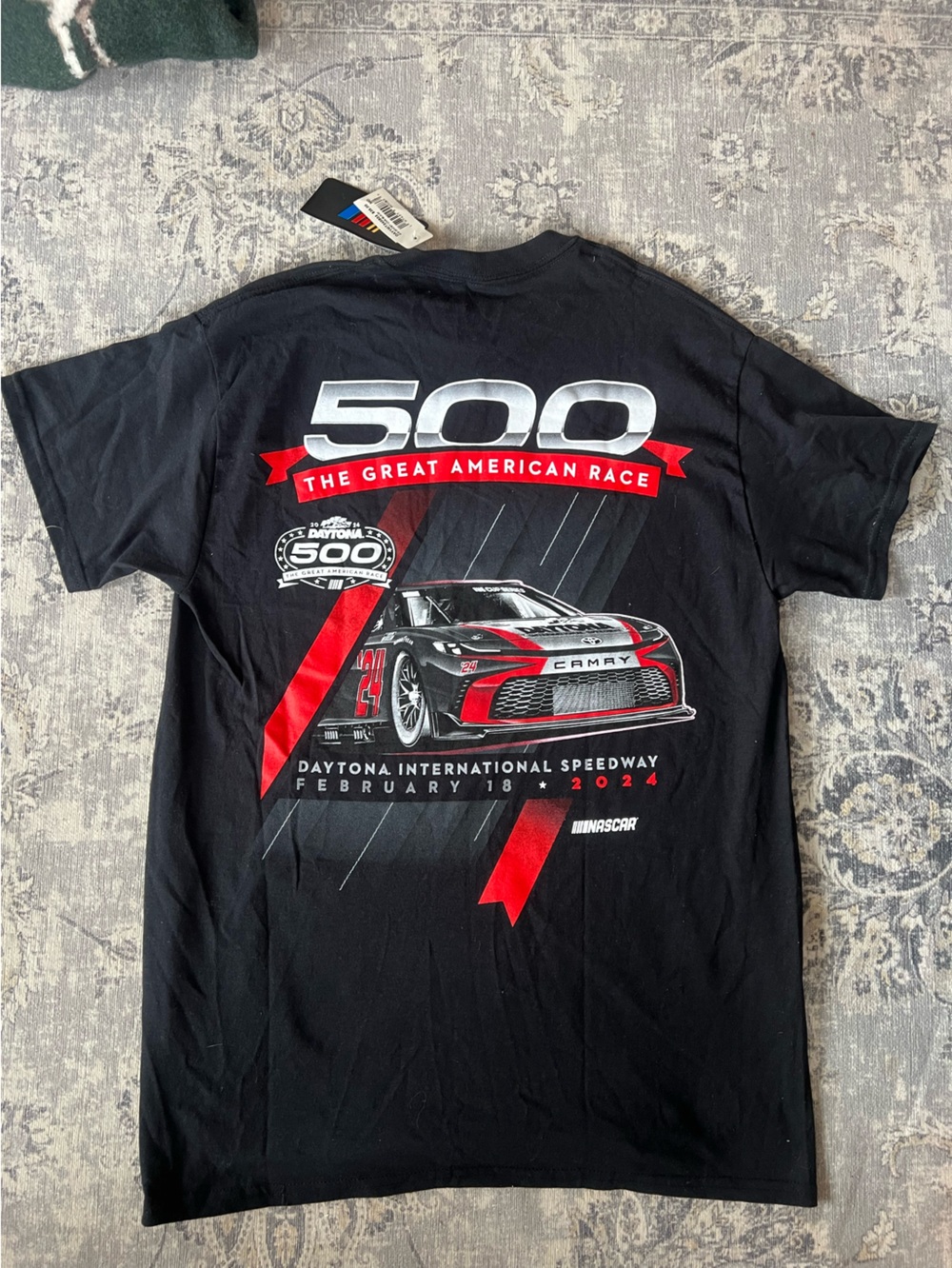 Nascar Black Graphic Tee with Red & White Daytona 500 Design